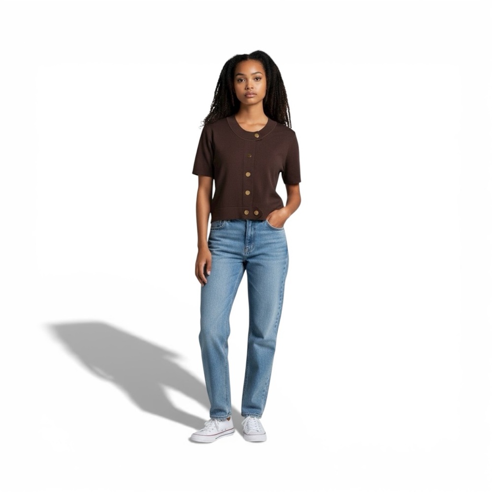Brown Knit Sweater & Pants Set | Button Detail | Elastic Waist - Picture 5 of 6